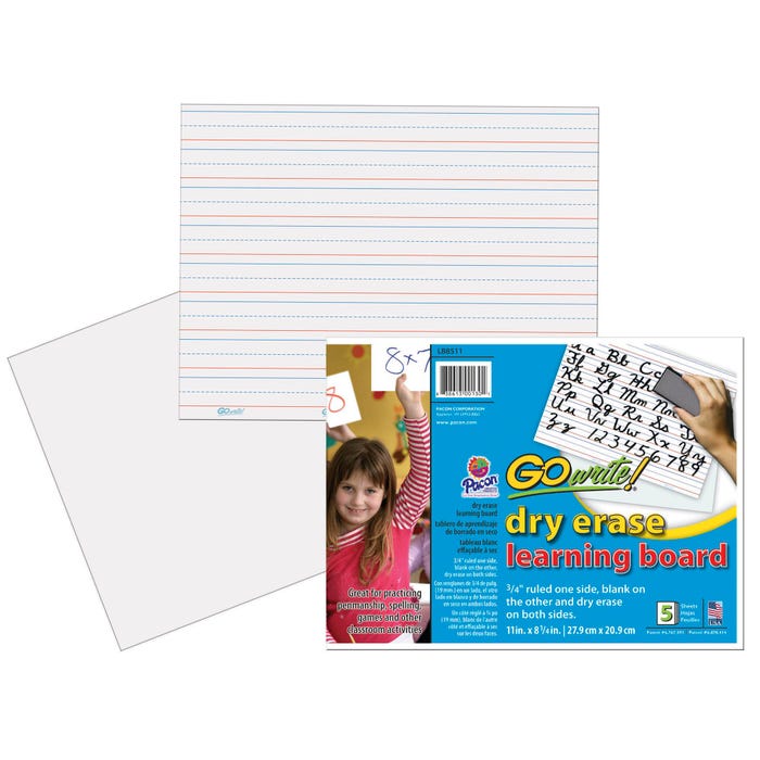 GoWrite! Dry Erase Rectangular Two-Sided Lined/Plain Sheets, 11 x 8-1/2 Inches, Pack of 5