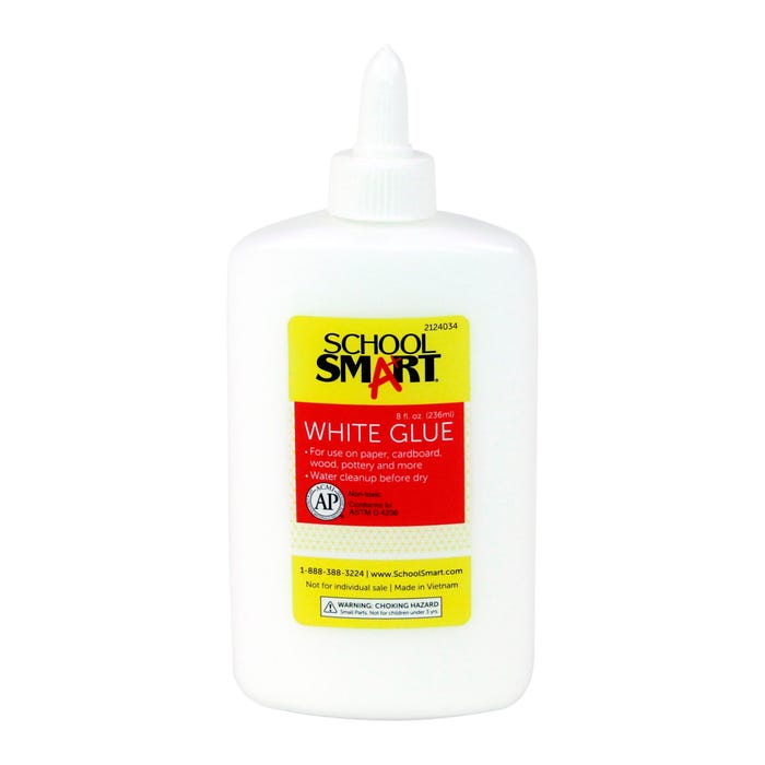 School Smart White School Glue, 8 Ounce Bottles, Pack of 12