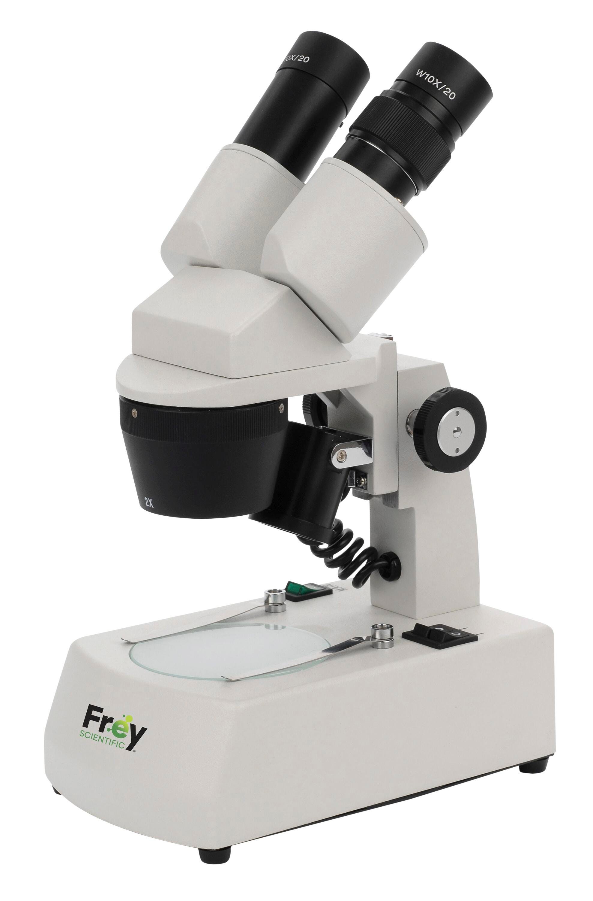 Frey Scientific Compact Fixed Head Stereo Microscope - 1x and 3x Magnification - Cordless LED Illumination, Item Number 1396242