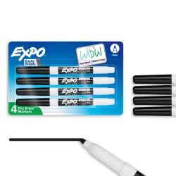 EXPO Dry Erase Markers, Fine, Black, Pack of 4