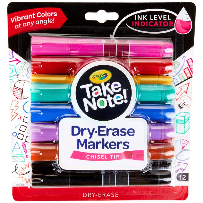 Crayola Take Note Dry Erase Markers, Chisel Tip, Assorted Colors, Set of 12