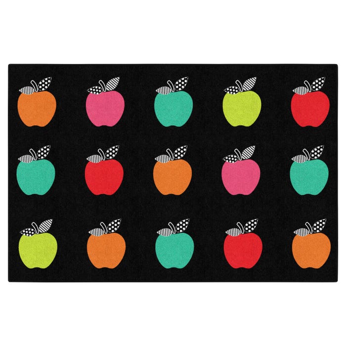 Flagship Carpets Black, White and Stylish Brights Apple Sit Spots Carpet, Rectangle