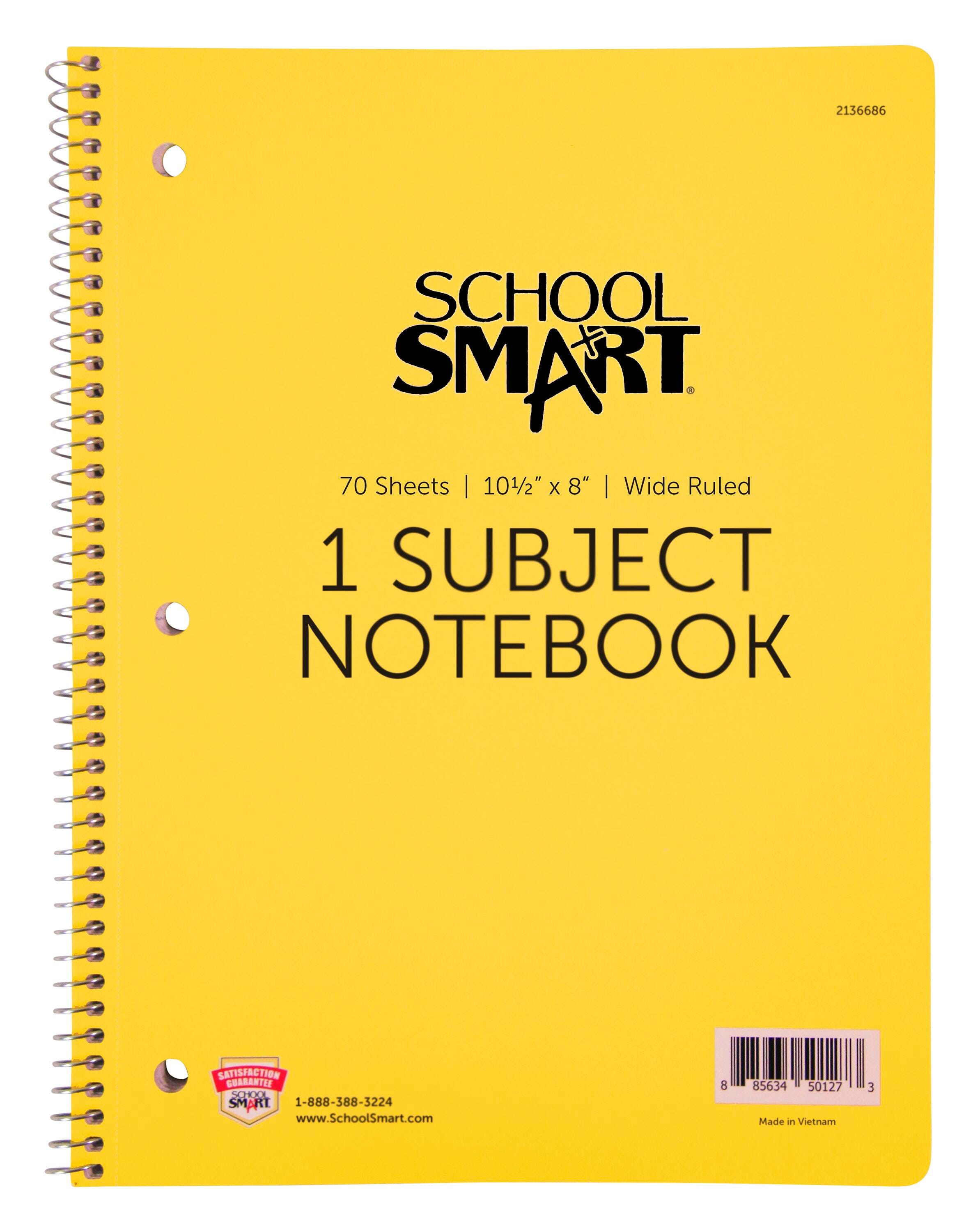 School Smart Wide Ruled Spiral Notebook, 8 x 10-1/2 Inches, 1 Subject, Yellow, 70 Sheets 2136686