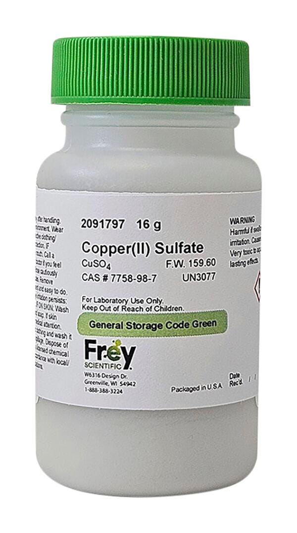 Frey Scientific Copper II Sulfate Solid, Lab Grade, 160 Grams