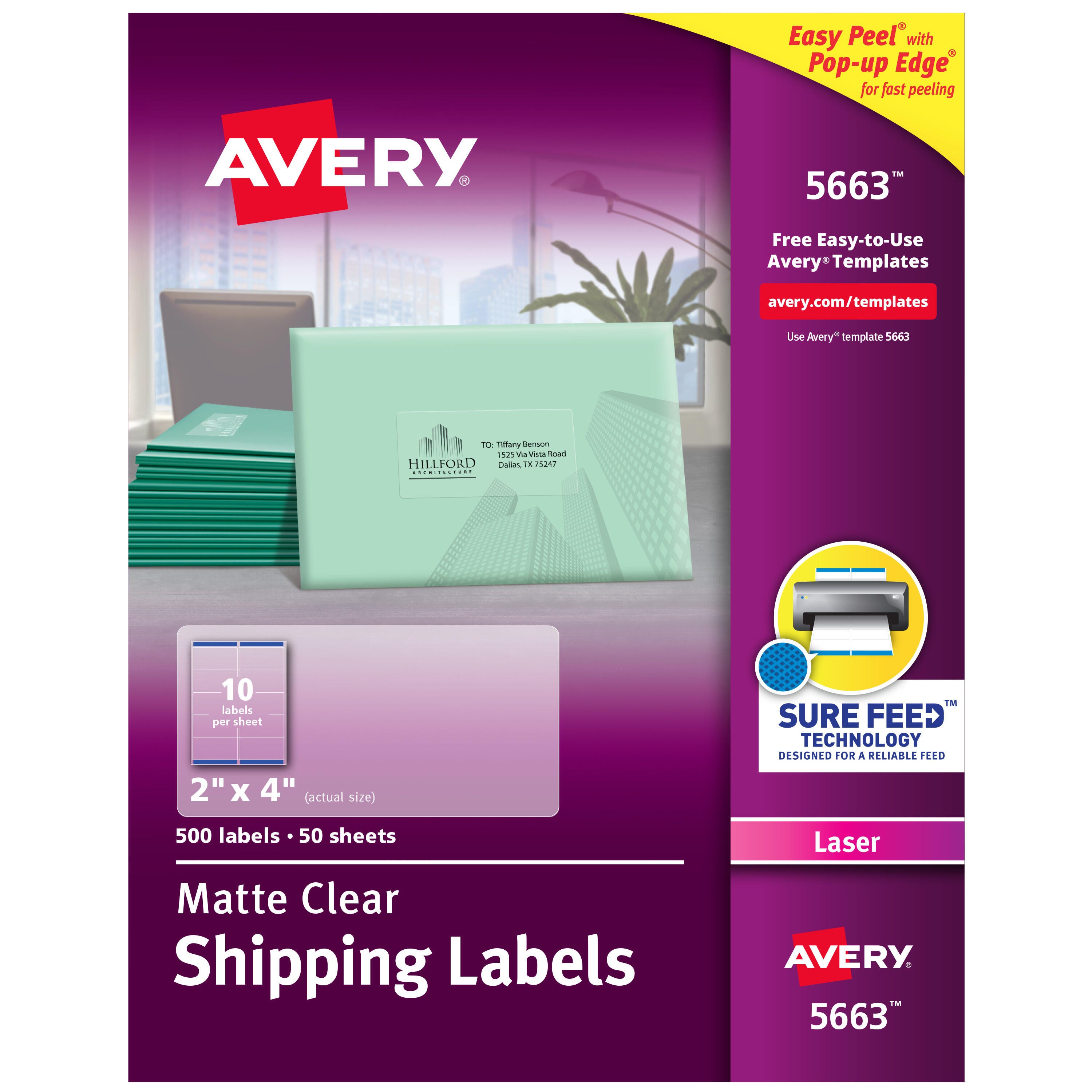 Image for Avery Easy Peel Shipping Labels, Laser, 2 x 4 Inches, Clear, Pack of 500 from School Specialty