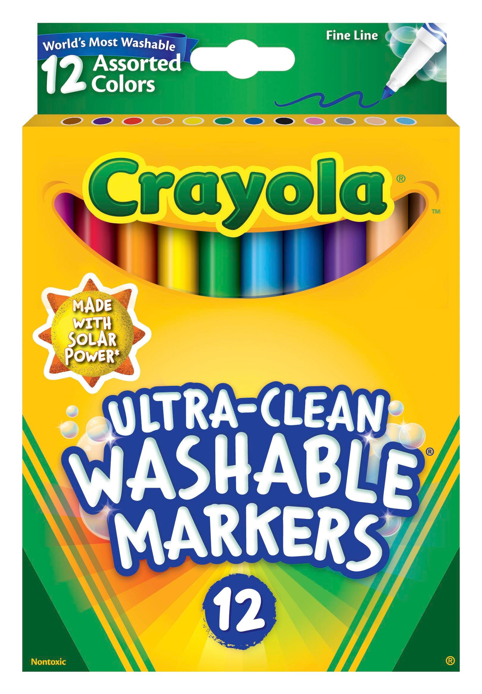 Crayola Ultra-Clean Washable Markers, Fine Line, Assorted Colors, Set of 12 024034