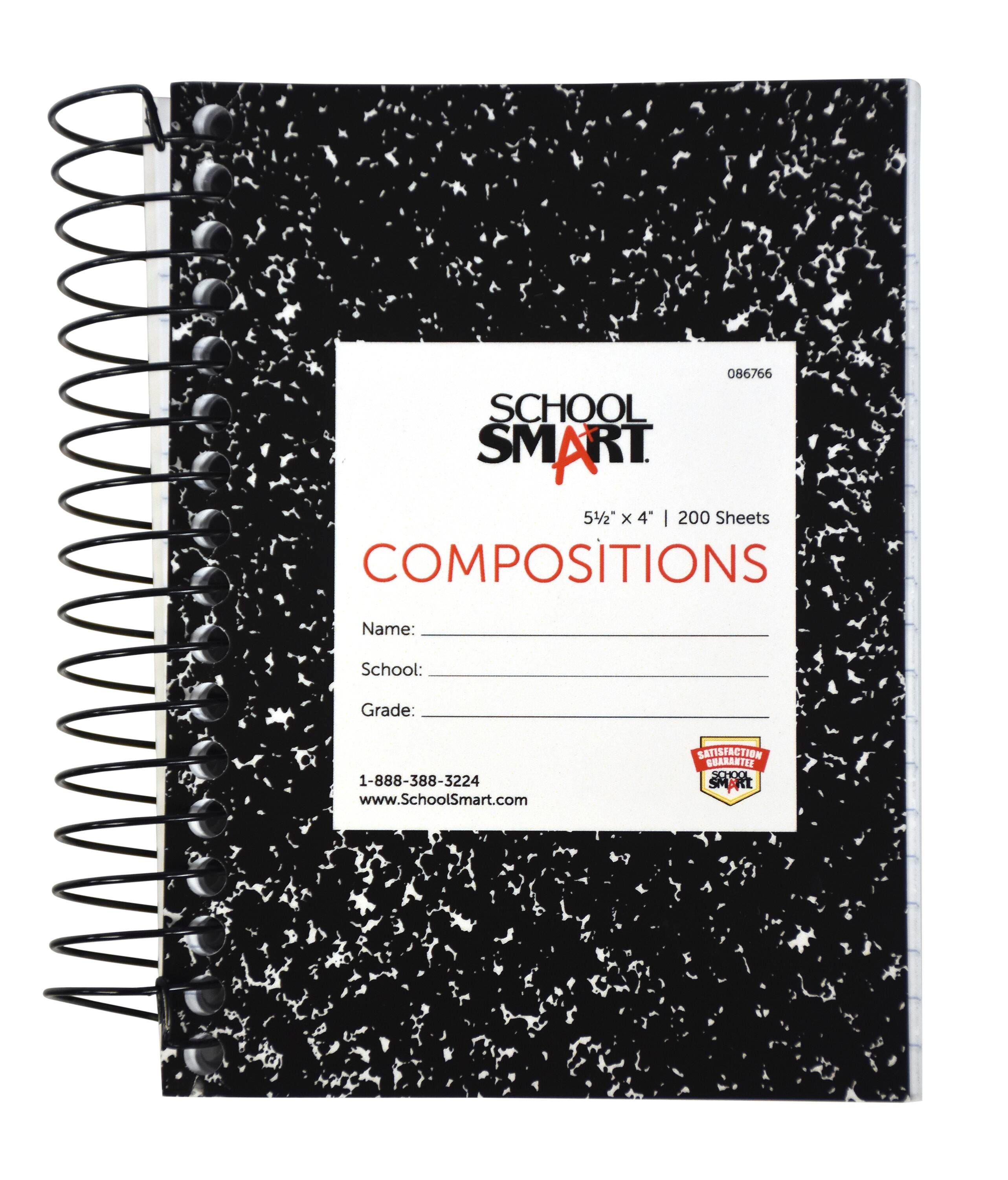 School Smart Spiral Mini Composition Notebook, Wide Ruled, 5-1/2 x 4 Inches, 200 Sheets 086766