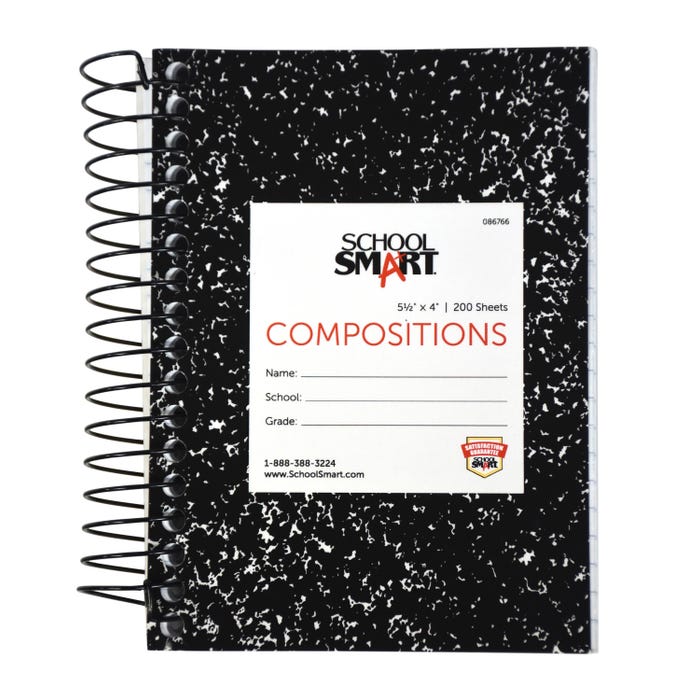 School Smart Spiral Mini Composition Notebook, Wide Ruled, 5-1/2 x 4 Inches, 200 Sheets