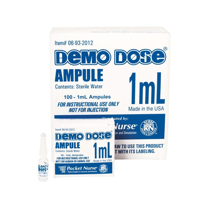 Demo Dose Clear Ampule for Training Use, 1 mL