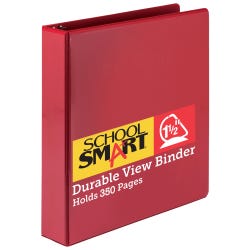 Image for School Smart Durable Polypropylene D-Ring View Binder, 1-1/2 Inches, Red from School Specialty