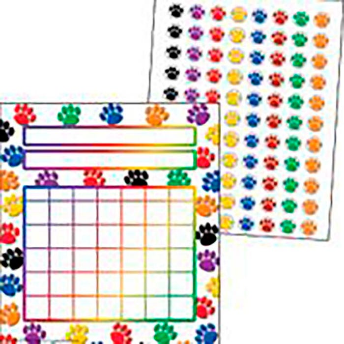 Teacher Created Resources Colorful Incentive Charts with Mini Stickers, Paw Prints, 5-1/4 x 6 inches