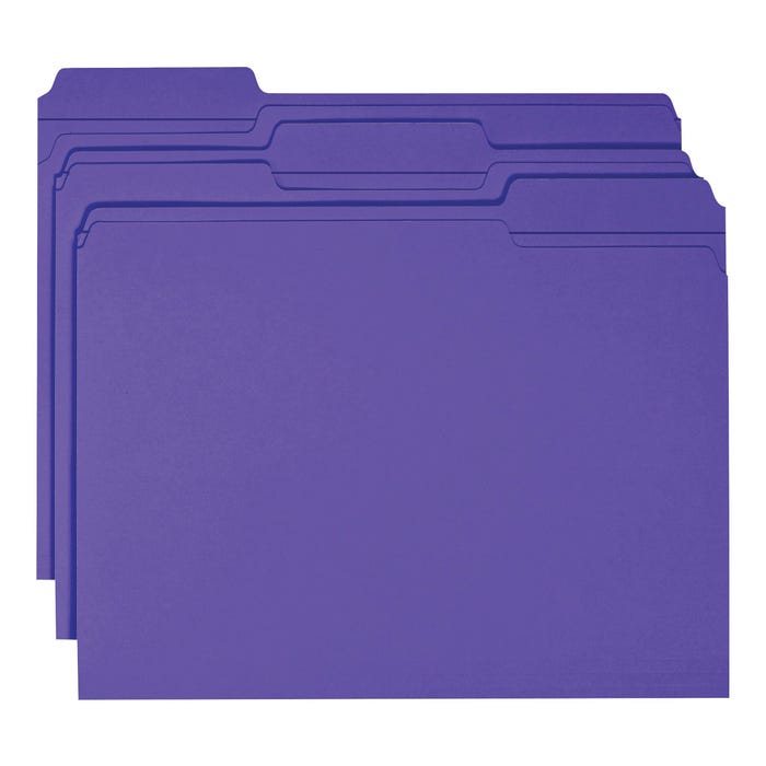 Smead Reinforced File Folders, Letter Size, 1/3 Cut Tabs, Purple, Pack of 100