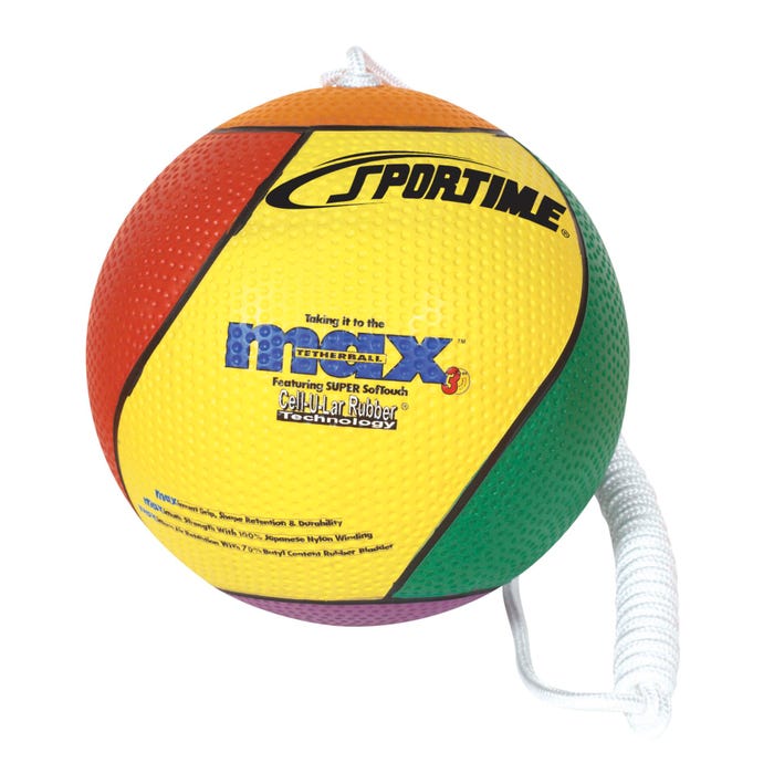 Sportime Max Sports Tetherball, 8-1/2 Inch Diameter, Attached Nylon Rope, Multicolor