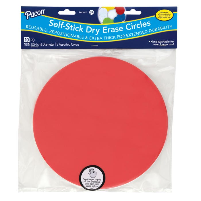 Pacon Self-Stick Dry Erase Circles, 10 Inch Diameter, 5 Assorted Colors, Pack of 10