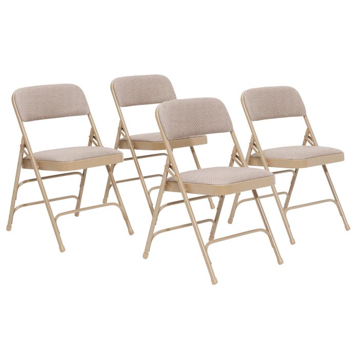 National Public Seating Premium Folding Chair, 2300 Series, 17-3/4 Inch Seat Height, Café Beige Fabric, Beige Frame, Set of 4