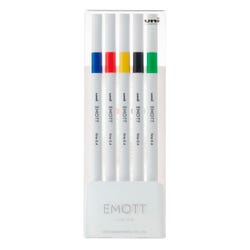 uni EMOTT Fineliner Marker Pen, 0.4 mm, Assorted Vivid Colors, Set of 5, Item Number 2102509
