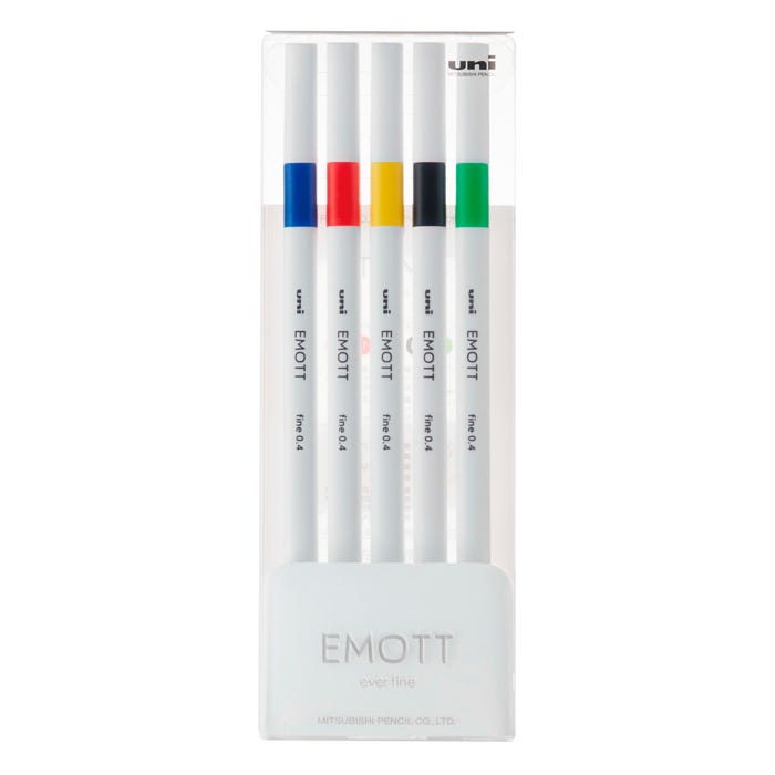 uni EMOTT Fineliner Marker Pen, 0.4 mm, Assorted Vivid Colors, Set of 5