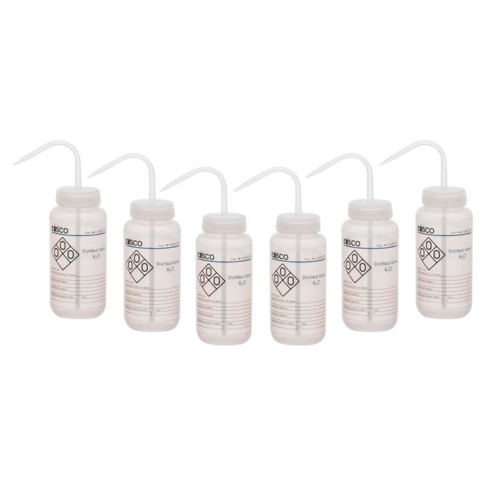 Eisco Labs Distilled Water Wash Bottle, 500mL, Wide Mouth, LDPE (2 color), Pack of 6