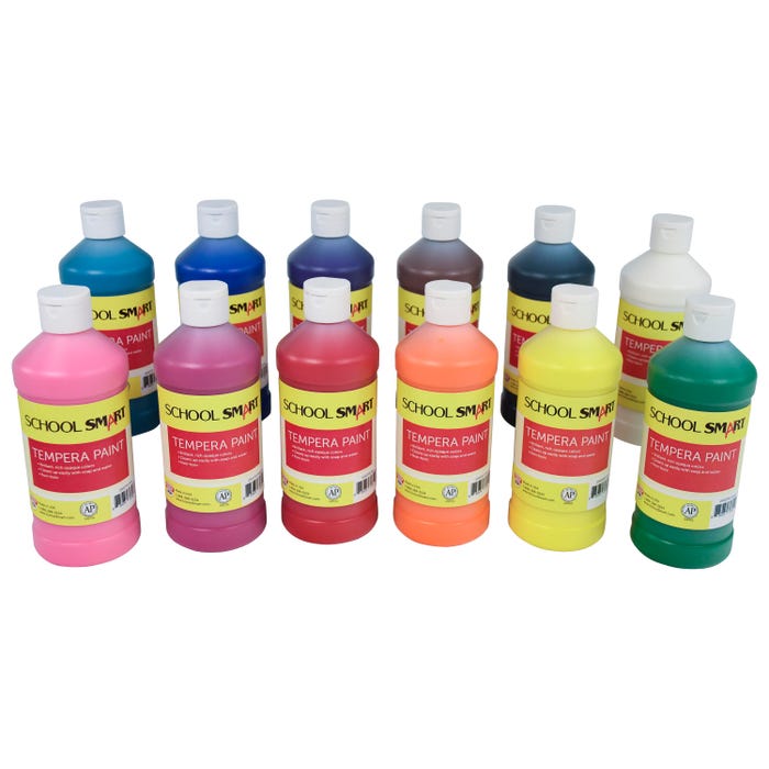 School Smart Tempera Paints, Assorted Colors, Pint Set of 12