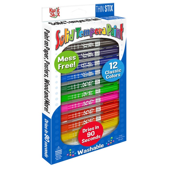 Kwik Stix Solid Tempera Paints, Thin Size, Assorted Colors, Set of 12