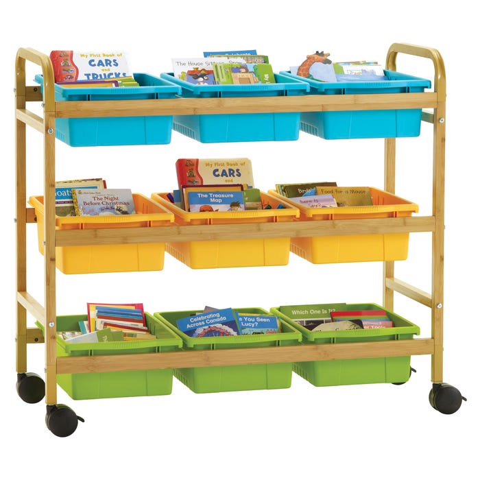 Copernicus Bamboo Book Browser Cart with Vibrant Cool Tub Combo, 41 x 16 x 37-1/2 Inches
