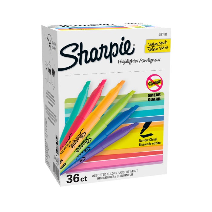 Sharpie Pocket Style Highlighters, Chisel Tip, Assorted Colors, Set of 36