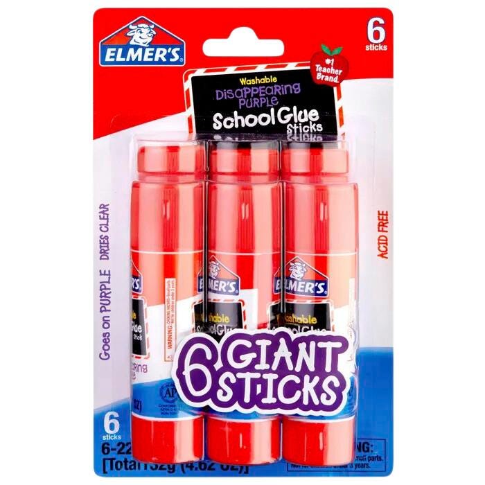 Elmer's Disappearing Purple Giant Glue Sticks, 22 Grams, Set of 6
