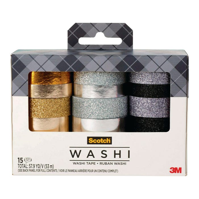Scotch Washi Tape, Glitter Metallic, Pack of 15