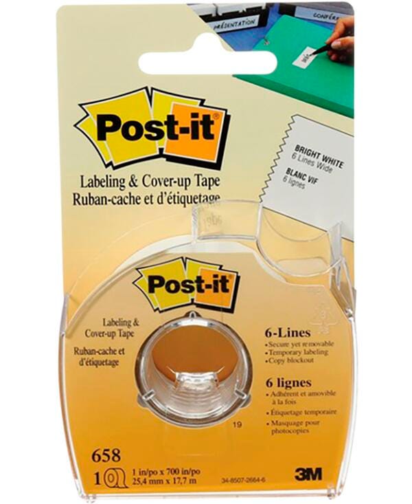 Post-it Removable Labeling and Cover-Up Tape, 1 Inch x 58-1/3 Feet, White 040734