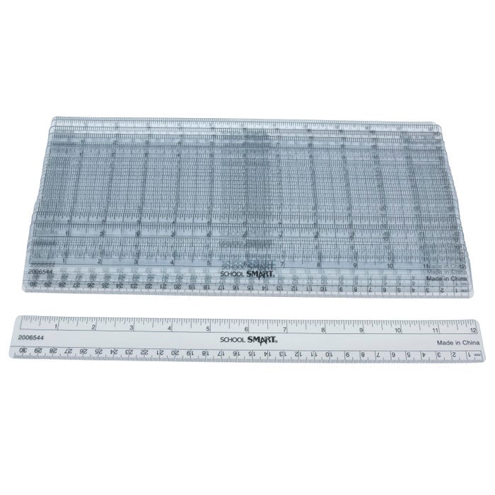 School Smart Flexible Plastic Ruler, Inches and Metric, 12 Inch Size, Clear, Pack of 36