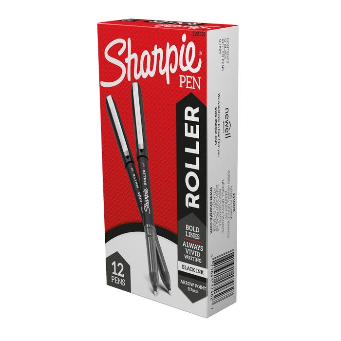 Sharpie Rollerball Pens, Arrow Point, 0.7mm, Black, Pack of 12