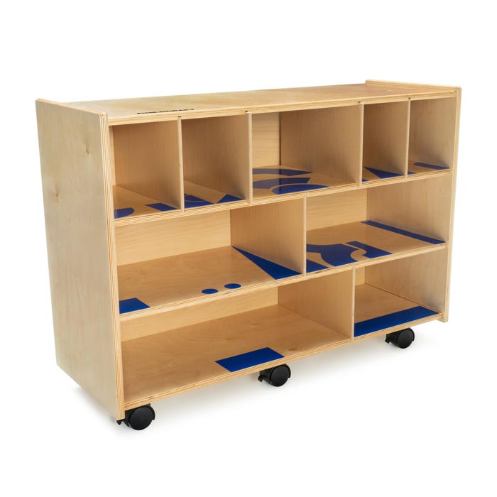 Childcraft Mobile Block Cabinet with Adhesive Labels, Wooden, 35-3/4 x 13 x 25-3/8 Inches