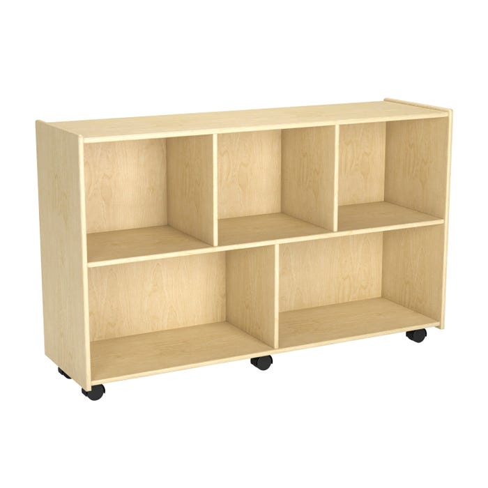 Childcraft Mobile Storage Unit, 5 Compartments, Wooden, 47-3/4 x 14-1/4 x 30 Inches