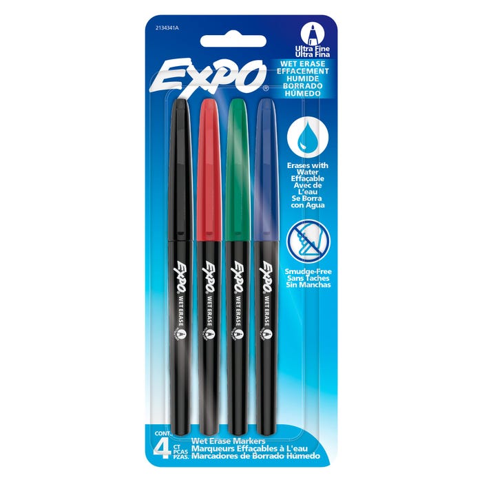 EXPO Wet Erase Markers, Fine Point, Assorted Colors, Set of 4