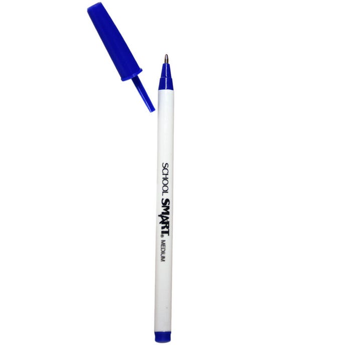 School Smart Round Stick Pen, Medium Tip, Blue, Pack of 12