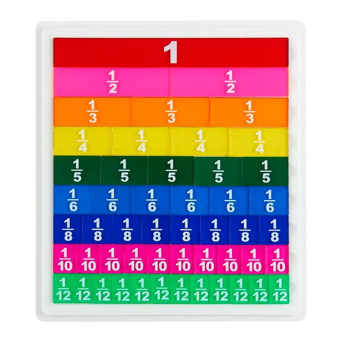 SI Manufacturing Transparent Fraction Tiles with Tray, Set of 52