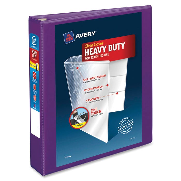 Avery DuraHinge Heavy Duty View Binder, 1-1/2 Inch, EZD Ring, Purple