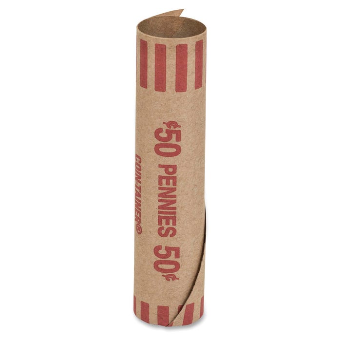 Coin-Tainer Tubular Coin Wrappers, Pennies, Red, 1000 Per Box