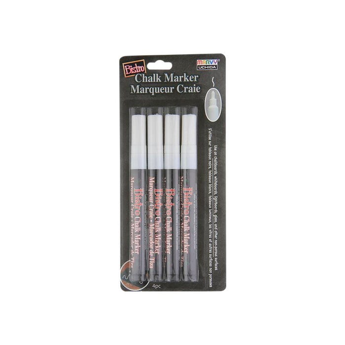 Marvy Bistro Chalk Markers, Fine Tips, White, Pack of 4