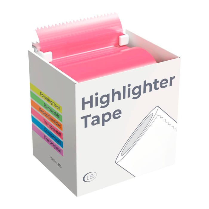 Lee Wide Removable Highlighter Tape, 1-7/8 X 393 Inches, Pink, Pack of 2