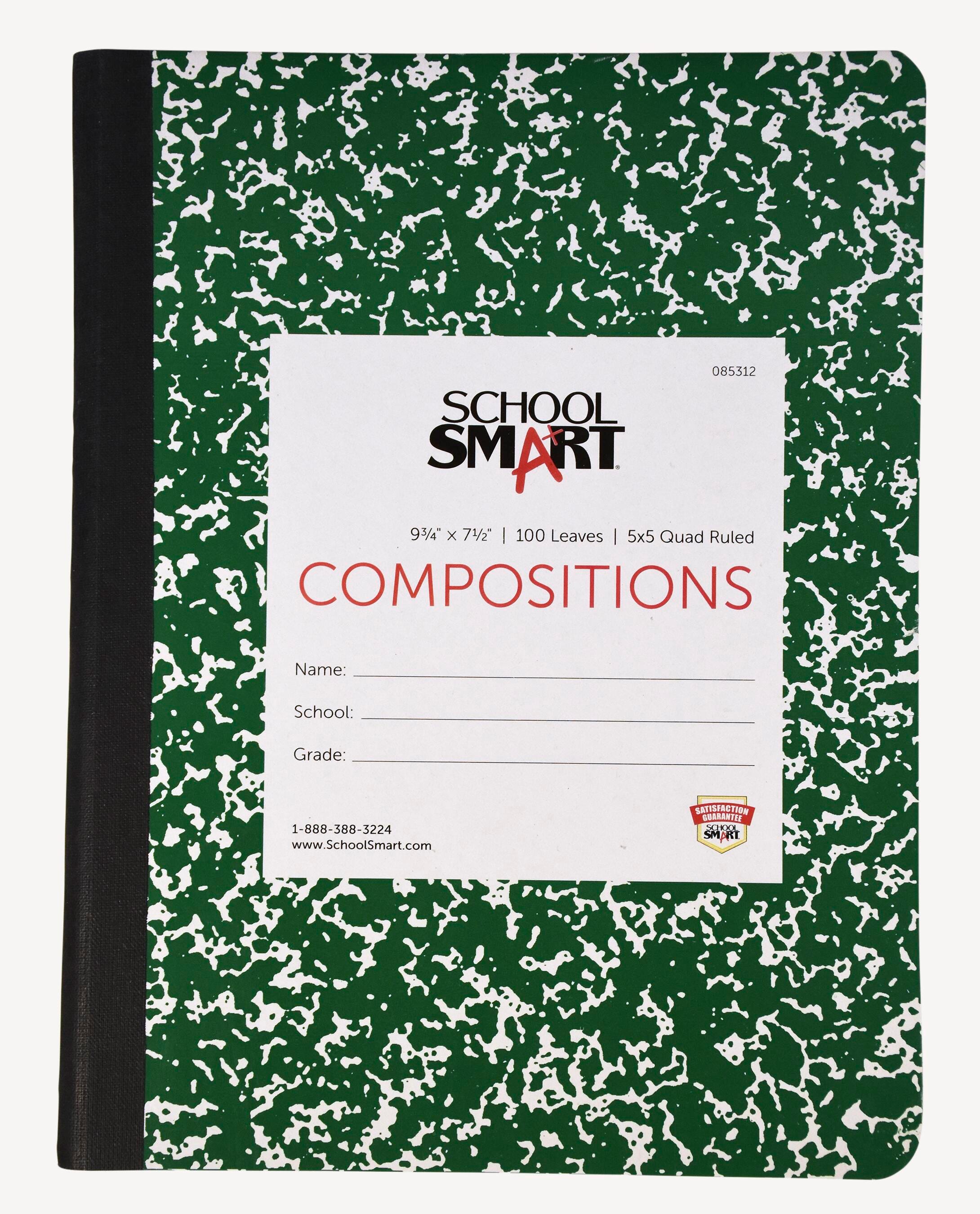 School Smart Quad Ruled Composition Book, 9-3/4 x 7-1/2 Inches, 200 Pages 085312