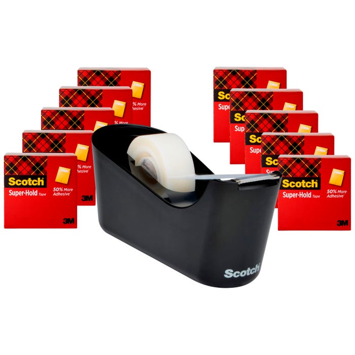 Scotch Super Hold Tape with Dispenser, 0.75 x 100 Inches, Pack of 10