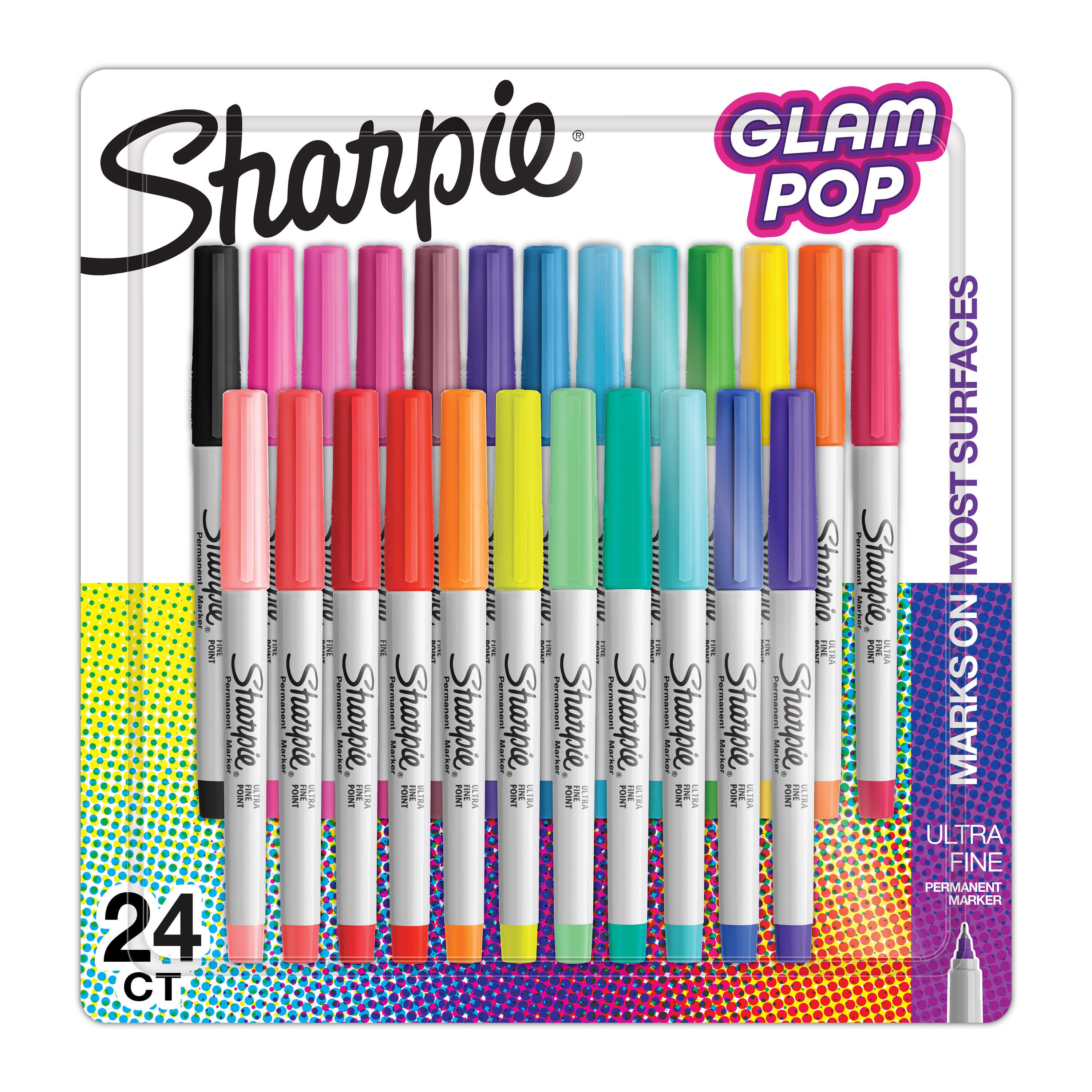 Sharpie Permanent Markers, Ultra Fine Point, Assorted Glam Pop Colors, Pack of 24 2135003