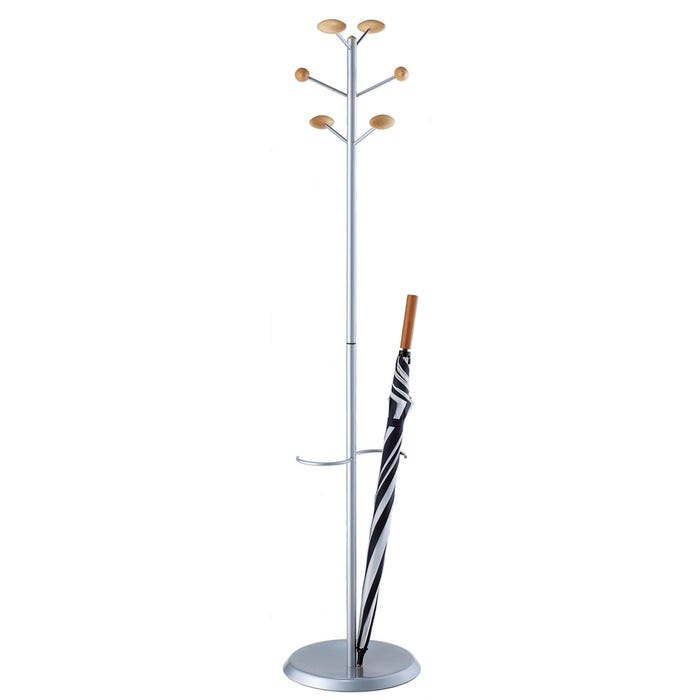 Magnuson MET Hook Style Garment Coat Rack, 15 Round x 67 Inches, 6 Knobs, Steel, Silver, Powder Coated