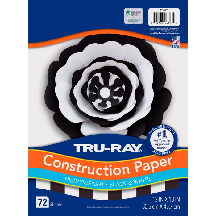 Tru-Ray Premium Construction Paper, Black & White, 12 x 18 Inches, 72 Sheets