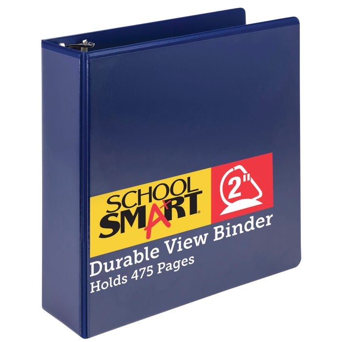School Smart D Ring View Binder, Durable Polypropylene, 2 Inches, Blue