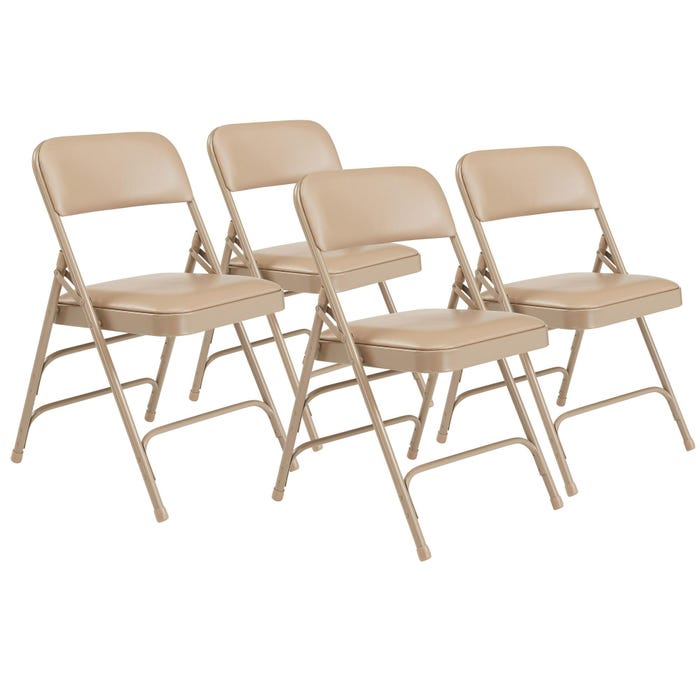 National Public Seating 1300 Premium Upholstered Folding Chair, 17-3/4 Inch Seat Height, French Beige, Set of 4