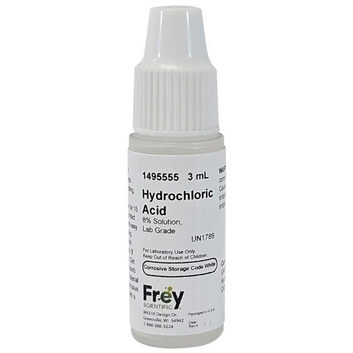Frey Scientific Hydrochloric Acid, 8% Solution Dropper, 3mL