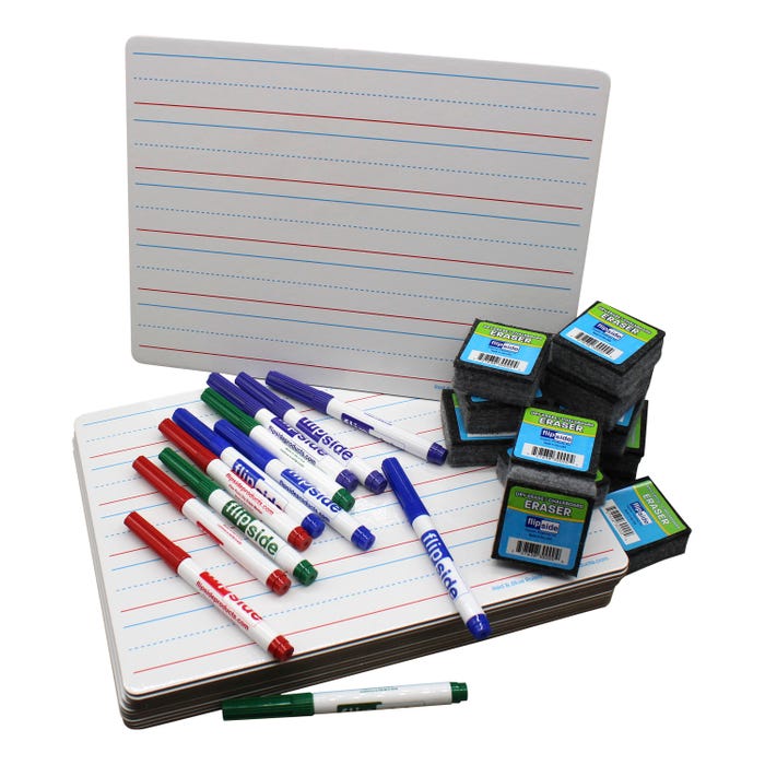 Flipside 2-Sided Blank and Ruled Dry Erase Boards with Colored Pens and Erasers, 9 x 12 Inches, Class Pack, 36 Pieces