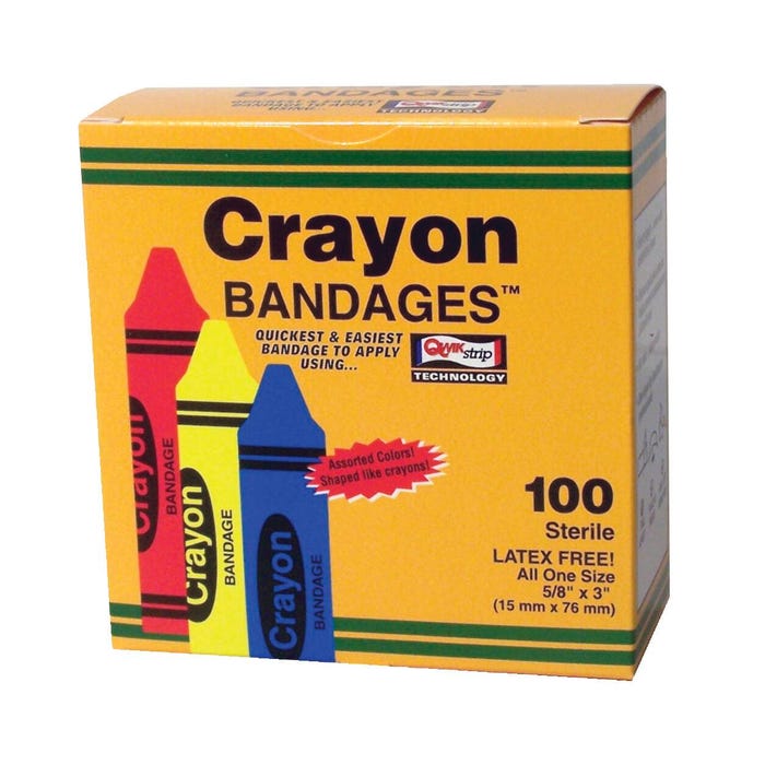 School Health Bandages, Latex Free, Crayon design, Box of 100